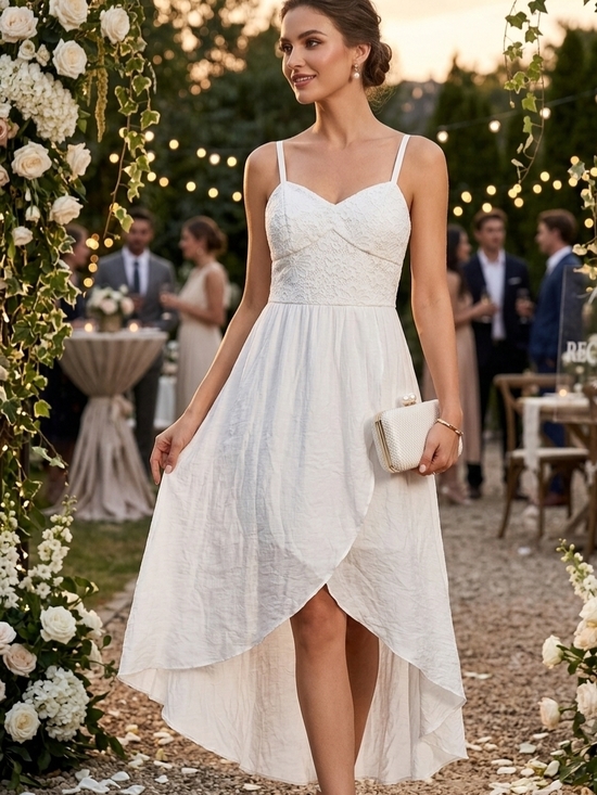 Iz Byer Dresses & Skirts - ​IZ BYER White Lace High-Low Tulip Maxi Dress with Slit - Size M